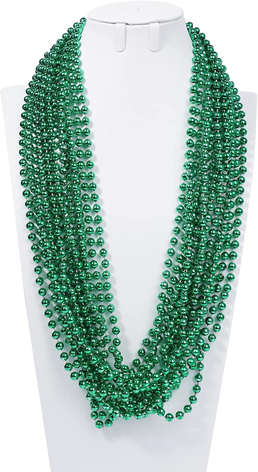 33 7mm Metallic Green Beaded Necklaces, Bulk Mardi Gras Party Beads  Necklaces, Holiday Beaded Costume Necklace for Party (Green, 12 Pack) 